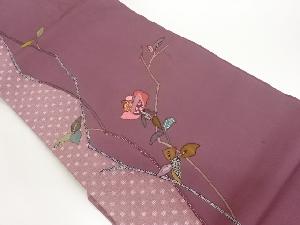 塩瀬抽象枝葉に花模様名古屋帯